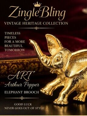 Vintage ART Arthur Pepper Gold Tone Elephant Brooch Lucky Figural